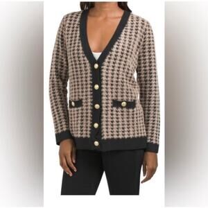 Tahari Black and Tan Houndstooth Cardigan
